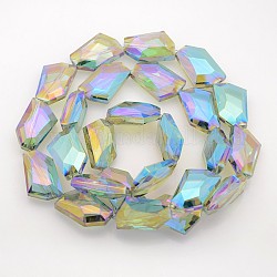 Faceted Polygon Electroplate Rainbow Plated Glass Beads Strands, Turquoise, 30x20x10mm, Hole: 1mm, about 25pcs/strand, 27.5inch