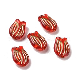 Perles en acrylique transparente, métal doré enlaça, fleur, rouge, 16x11.5x7mm, Trou: 2mm
