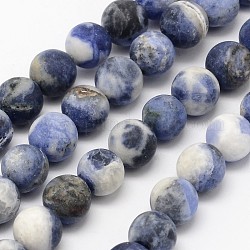 Natural Sodalite Beads Strands, Grade B, Frosted, Round, 4mm, Hole: 0.8mm, about 90pcs/strand, 14.1 inch