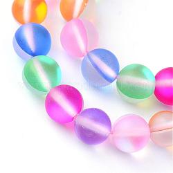 Pietre moon sintetiche perline fili, perle olografiche, tinto, smerigliato, tondo, colorato, 6mm, Foro: 1 mm, circa 60~62pcs/filo, 14~15 pollice