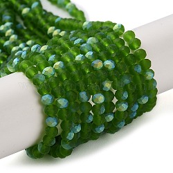 Chapelets de perles en verre imitation jade, demi couleur ab plaqué, facette, mat, rondelle, verte, 3.5x3mm, Trou: 1mm, Environ 117 pcs/chapelet, 13.66''~13.90'' (34.7~35.3 cm)