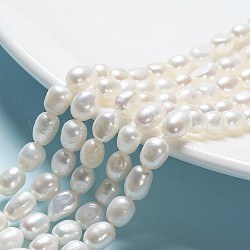 Fili ovali di perle d'acqua dolce coltivate naturali coltivate, bianco antico, 8~14x5~8mm, Foro: 0.8 mm, circa 33~34pcs/filo, 13.3 pollice
