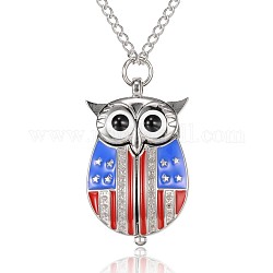 Owl Alloy Quartz Pocket Watches, with Iron Chains and Lobster Claw Clasps, Platinum, 32.2 inch, Watch Head: 43x26x12mm, Watch Face: 18mm