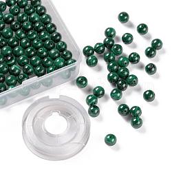 100pcs 8mm perles rondes en malachite naturelle, avec fil de cristal élastique 10m, pour les kits de fabrication de bracelets extensibles bricolage, 8mm, Trou: 1mm