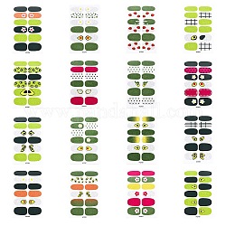 Pegatinas de arte de uñas de tapa completa, etiquetas de polvo de brillo, autoadhesivo, para decoraciones con puntas de uñas, color mezclado, 25.5x10~16.5mm, 12pcs / hoja, 16 hoja / conjunto