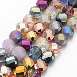 Abalorios de vidrio electroplate hebras, color de ab chapado, facetados, plano y redondo, colorido, 8.5x5mm, agujero: 1.2 mm, aproximamente 70 pcs / cadena, 20.47 pulgada (52 cm)