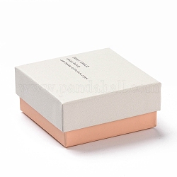 Boîtes à bijoux en carton, avec éponge noire à l'intérieur et couvercle à pression blanc, pour colliers et bague, carré avec le mot, rose, 7.5x7.5x3.45 cm