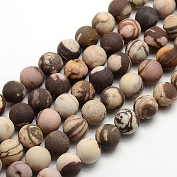 Chapelets de perles rondes en jaspe zèbre mat naturel, 10mm, Trou: 1mm, Environ 37~39 pcs/chapelet, 14.9~15.6 pouce