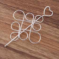 Eisen-Haar-Sticks, Herz & chinesischer Knoten, Silber, 123 mm, Stift: 1.8 mm