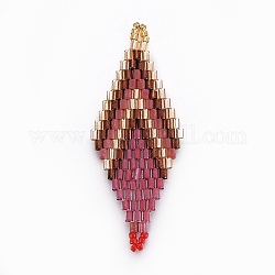 MIYUKI & TOHO Handmade Japanese Seed Beads Links, Loom Pattern, Rhombus, Old Rose, 43~45x17.6~18.1x1.7~2mm, Hole: 1.2~1.5mm