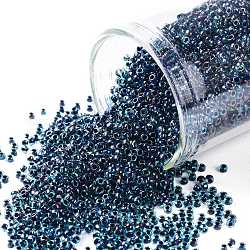 Cuentas de semillas redondas toho, Abalorios de la semilla japonés, (248) color interior ab azul / medianoche bl rayado, 15/0, 1.5mm, agujero: 0.7 mm, aproximamente 15000 unidades / 50 g