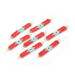 Liens de perles de rocaille japonaises miyuki & toho, motif de tissage, ceinture, rouge, 39~40x7x1.7mm, trou: 2.5mm (cercle: 4x0.5mm)