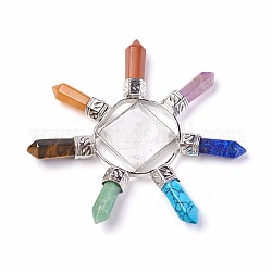 Gioielli chakra, decorazioni per la casa della piramide di pietra mista naturale e sintetica, con risultati in ottone e cristallo di quarzo naturale, 78~81x20~23mm