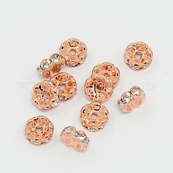 Abalorios de latón Diamante de imitación espaciador, aaa grado, borde ondulado, sin níquel, oro rosa, rerondana plana, cristal, 8x3.8mm, agujero: 1.5 mm