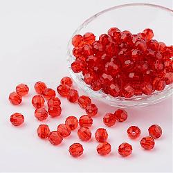 Perles en acrylique transparente, facette, ronde, rouge-orange, 8mm, Trou: 1.5mm, environ 1800 pcs/500 g