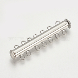 Латунные магнитного слайд замок застежки, 7 нитей, 14-луночное, трубка, платина, 41.5x10x6 мм, отверстие : 2 мм
