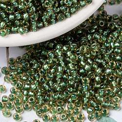 Miyuki runde Rocailles Perlen, japanische Saatperlen, 8/0, (rr375) funkelnd grün gefütterter heller Topasglanz, 3 mm, Bohrung: 1.1 mm, ca. 422~455 Stk. / 10 g