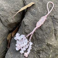 Décorations de pendentif de puce de quartz rose, ornements de voiture gland tressé cordon, 160~170mm