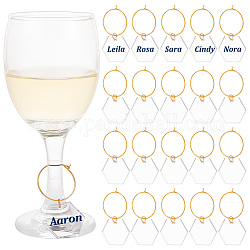 Transparente sechseckige Weinglasanhänger aus Acryl, mit Messing Creolen Zubehör, Transparent, 53 mm, 24 Stück / Set