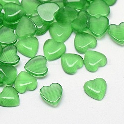 Katzenauge-Cabochons, Herz, mittleres Seegrün, 10x10x2.5 mm