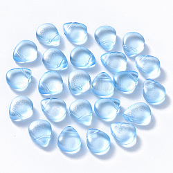 Transparente sprühlackierte Glasperlen, oben gebohrte Perlen, mit Glitzerpulver, Träne, Licht Himmel blau, 12.5x10.5x5.5 mm, Bohrung: 0.9 mm