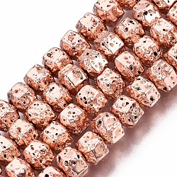 Fili di perle di roccia lavica naturale elettrodeposta, esagono, accidentato, placcato oro rosa, 6.5x7x5.5mm, Foro: 1.2 mm, circa 73pcs/filo, 15.55 pollice ~ 15.94 pollici (39.5 cm ~ 40.5 cm)