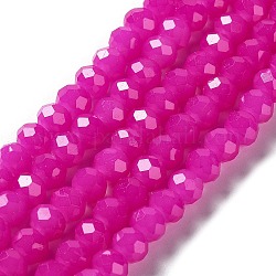 Baking Painted Imitation Jade Glass Bead Strands, Faceted Rondelle, Fuchsia, 6x5mm, Hole: 1.2mm, about 85pcs/strand, 16.73 inch(42.5cm)