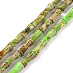 Hilos de cuentas de jaspe imperial natural, teñido, palo de bambú, verde amarillo, 12x5mm, agujero: 0.5 mm, aproximamente 34 pcs / cadena, 15.94'' (40.5 cm)