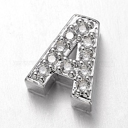 Platiniert messing micro pave zirkonia brief dia charme, letter.a, 9.5x8x4 mm, Bohrung: 4.5x1.5 mm
