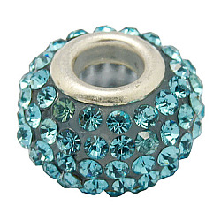Resin Rhinestone Beads, with Silver Color Brass Double Cores, Grade A, Rondelle, Aquamarine, 10x7mm, Hole: 2.5mm