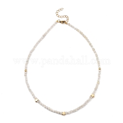 Natural Rainbow Moonstone Beaded Necklaces, with Round & Star Brass Beads and 304 Stainless Steel Lobster Claw Clasps, 16.54 inch(42cm)