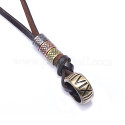Collane pendenti regolabili in vera pelle di vacchetta, con accessori in lega, anello con numeri romani, colore misto, 25.6 pollice ~ 27.6 pollici (65~70 cm)