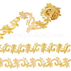 Tela de bordado computarizada para planchar / coser parches, accesorios de vestuario, apliques, patrón floral, oro, 45x1.5mm