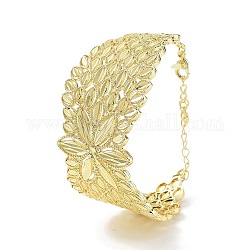 Rack Plating Brass Vintage Court Hollowed-out Flower Design Cuff Bangles for Women, Lead Free & Cadmium Free, Real 18K Gold Plated, 1-3/8 inch(3.45cm), Inner Diameter: 2-1/8 inch(5.4cm)