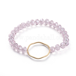 Cuentas de cristal rondelle facetadas pulseras elásticas, Con anillo de unión de aleación chapada en oro mate, rosa, 2-1/8 pulgada (5.5 cm)