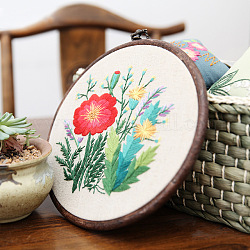 Kits d'ornement suspendus de broderie de lin de motif de fleur de bricolage, y compris le tissu, fil, pas de cercle à broder, cramoisi, 20mm