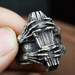 316 skelettierter Fingerring aus Edelstahl, Ring im gotischen Stil für Männer und Frauen, Antik Silber Farbe, uns Größe 14 (23mm)