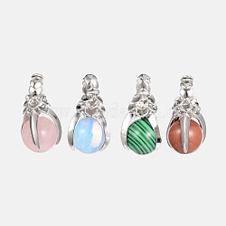 Natural & Synthetic Gemstone Pendants, with Brass Findings, Cadmium Free & Lead Free, Claw & Round, Platinum, 35x18mm, Hole: 5mm