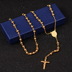 Colliers chapelet perles en 201 acier inoxydable, avec crucifix pendentif croix, pour Pâques, or, 27.6 pouce (70 cm)