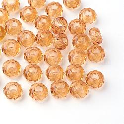 Perline di vetro europeo , perline con foro grande, non nucleo di metallo, rondelle, oro, 14x8mm, Foro: 5 mm