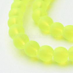 Chapelets de perles en verre transparent, mat, ronde, jaune vert, 4mm, Trou: 1.1~1.6mm, Environ 200 pcs/chapelet, 31.4 pouce