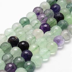 Chapelets de perles en fluorite naturel, facette, ronde, 8mm, Trou: 1mm, Environ 44 pcs/chapelet, 14.9 pouce ~ 15.1 pouces