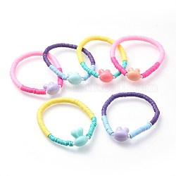 Bracelets extensibles pour lapin, avec des perles heishi en pâte polymère, perles de rocaille en verre ceylon et perles acryliques, tête de lapin, couleur mixte, 1-3/4 pouce (4.5 cm)