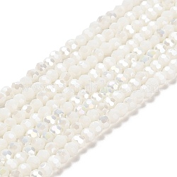 Supporti per perle di vetro opaco, ab colore, sfaccettato (32 sfaccettatura), tondo, bianco, 3.5x3mm, Foro: 1 mm, circa 168~169pcs/filo, 19.09~19.17 pollice (48.5~48.7 cm)