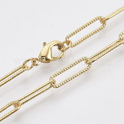 Fabricación de collar de cadena de clip de papel con textura de latón, con cierre de langosta, real 18k chapado en oro, 24.01 pulgada (61 cm), link: 15.5x4.5x1 mm