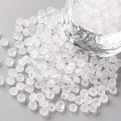 Glass Seed Beads, Frosted Colors, Round, White, 4mm, Hole: 1~1.5mm, about 4500pcs/pound