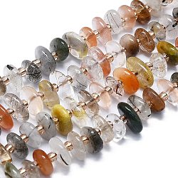 Natural Rutilated Quartz Beads Strands, with Seed Beads, Flat, 7~13x8~9x3~4mm, Hole: 1mm, about 75pcs/strand, 14.76''(37.5cm)