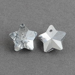 Star Electroplated Glass Pendants, Silver Plated Bottom, Faceted, Clear, 13x14.5x8mm, Hole: 1mm