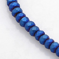 Electroplate Non-magnetic Synthetic Hematite Beads Strands, Faceted Rondelle, Frosted, Blue Plated, 3x2mm, Hole: 1mm, about 214pcs/strand, 15.7 inch