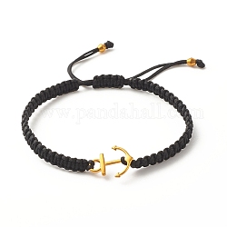 Bracelet de perles tressées d'ancre d'alliage, bracelet d'amitié réglable pour femme, noir, diamètre intérieur: 2-1/2~3-1/4 pouce (6.2~8.4 cm)